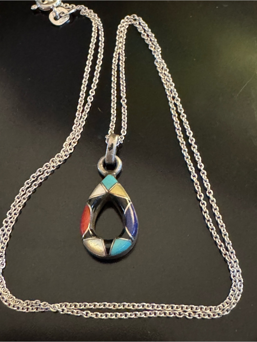 Sterling Silver Southwestern Inlay Pendant Necklace - JC Signed Artisan Pendant